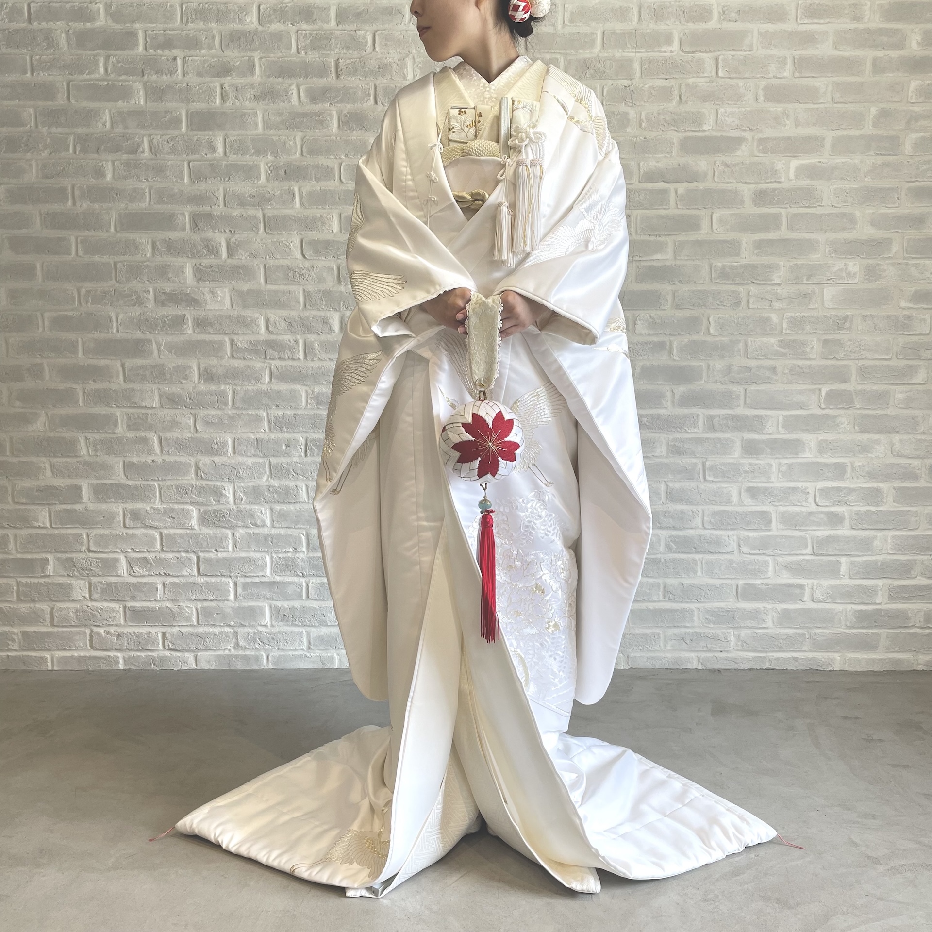 白無垢 白金刺繍花車に鶴